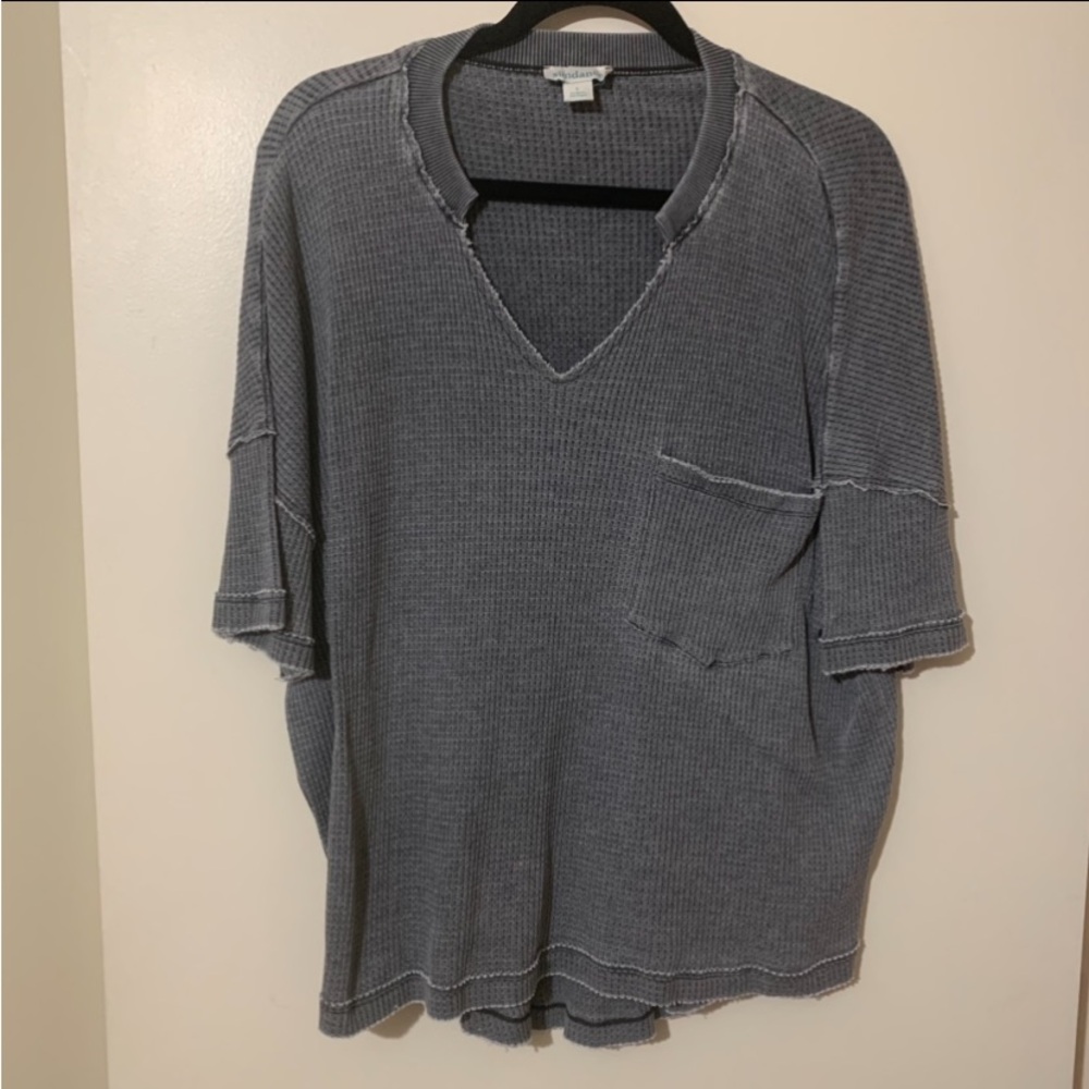 Sundance Catalog Short Sleeve Oversized Thermal Vneck in Gray size Large